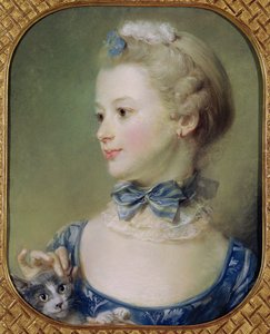 Ung jente med en katt (pastell på pergament)