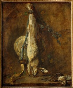 Død hare, en viltpose og kruttflaske (maleri på lerret) av Jean-Baptiste Simeon Chardin