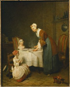 Das Tischgebet. Eine Mutter wartet darauf, dass ihre kleine Tochter ... von Jean-Baptiste Simeon Chardin