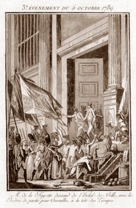 Den franske revolusjonen - La Fayette forlater rådhuset i Paris for å dra til Versailles 5. oktober av Jean Francois Janinet