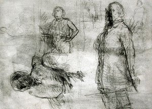 Les Lavandieres (svart fortelling, blyant, penn og blekk på papir) av Jean Francois Millet