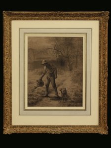 Bonde i sin hage, ca. 1860 (kritt på papir) av Jean Francois Millet