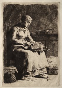 Kvinne karding ull av Jean-Francois Millet