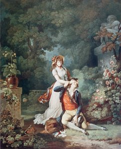 The Lover Surprised, gravert av Charles Melchior Descourtis (1753-1820) (fargegravering) av Jean Frederic (after) Schall