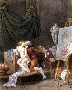 Schall: en galant scene mellom maleren og hans modell.