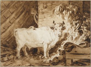 White Bull og en hund i en stall av Jean Honore Fragonard