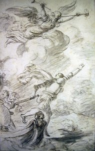 Ruggiero hopper i land (penn og blekk, kritt og vask på papir) av Jean Honore Fragonard