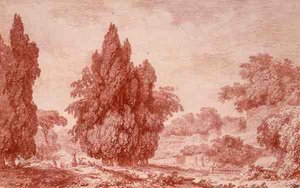 Utsikt over en park (rødt kritt på papir) av Jean Honore Fragonard