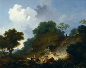 Flokk med sauer som går nedover en bakke av Jean-Honore Fragonard