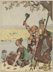 Tyskerne ser mot Alsace fra den fjerne bredden av Rhinen (farge litho)