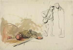 a) Død tysk soldat (recto); b) Hode av en soldat (verso)
