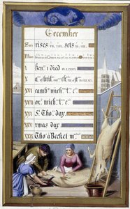 Desember og tegn på Steinbukken: vi dreper grisen - Faksimile av timene til Anne av Bretagne av Jean Bourdichon av Jean (after) Bourdichon