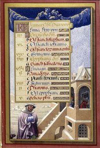 Januar: Hus om vinteren (Aquarius) - faksimile av timene til Anne av Bretagne, av Jean Bourdichon av Jean (after) Bourdichon