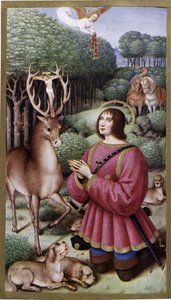 Saint Hubert - Miniatyr av Jean Bourdichon, faksimile av "" Hours of Anne de Bretagne""