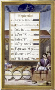 September: innhøstingen og jomfruens tegn - i "" Faksimile av timene til Anne av Bretagne"" av Jean Bourdichon