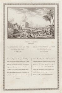 Fangst av fortet og byen Seringapatnam av den britiske, fjerde Anglo-Mysore-krigen, India av Jean (after) Duplessi Bertaux