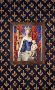 Den ammende jomfruen i hermelinfrakk avbildet som Agnes Sorel - (etter jomfruen av Antwerpen, av Jean Fouquet, ca. 1452-1455)