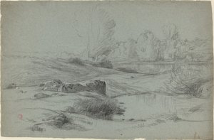 En steinete eng ved en elv av Jean Achille Benouville