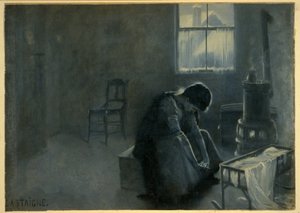 Det har vært en hard vinter, pub. 1893 (fargelitografi) av Jean Alexandre Michel Andre Castaigne