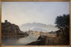 Utsikt over Grenoble tatt fra Quai de la Graille, Oljemaleri av Jean Achard (1807-1884) laget i 1837. Fotografi, KIM Youngtae, Grenoble, Musee de Grenoble.