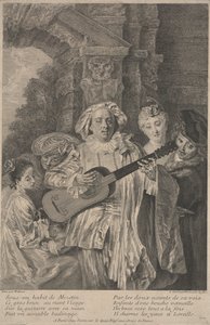 In the Costume of Mezetin, trykk laget av Henri Simon Thomassin ca. 1717-1726 (radering) av Jean Antoine (after) Watteau