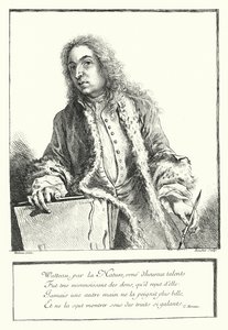 Selvportrett av den franske kunstneren Antoine Watteau (gravering) av Jean Antoine (after) Watteau