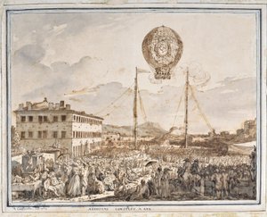 Aerostat bygget i Aix. En ballong bygget i Aix en provence. Tegning av Jean Antoine Constantin dit Constantine d