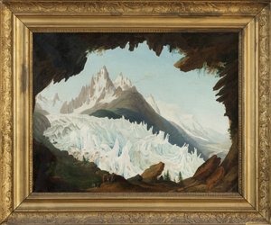Utsikt over Alpene tatt fra hvelvet kalt Chapeau of the Woods Glacier (olje på lerret)