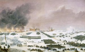Kampanje av Preussen og Polen (1806-1807) - Simeon Jean Antoine Fort (1793-1861): Slaget ved Eylau, angrep på kirkegården 7. februar 1807, Musee de la Histoire de France, Chateau de Versailles av Jean Antoine Simeon Fort
