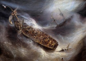 Hengivenhet av kaptein Dess, av Bordeaux, mot det nederlandske skipet Columbus, i Tempete-maleriet av Theodore Gudin (1802-1880) 1829 Søn. 2,1x2,95 m Bordeaux, Musee des Beaux Arts