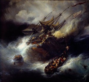 Fire of the Kent Senking of a boat (1800). Maleri av Theodore Gudin (1802-1880)