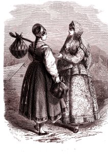 Russland. Kvinner på fjellene Valdaiy. 1865 (gravering)