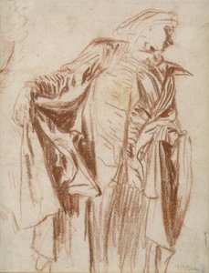 Skuespiller som står med hodet vendt mot høyre, ca. 1719-1720 av Jean Antoine Watteau