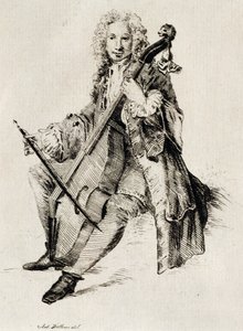 Cellospiller, av Jean Antoine Watteau (1684-1721), gravering, Frankrike av Jean Antoine Watteau