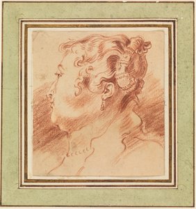 ""Etude de tete de femme"" (Studie av kvinnens hode) Sanguine de Jean Antoine Watteau (1684-1721) vers 1725 Dim 13,3x12,1 cm Cooper-Hewitt National Design Museum av Jean Antoine Watteau