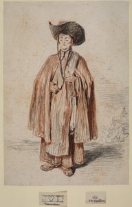 Friar, stående (grafitt og kritt på papir) av Jean Antoine Watteau