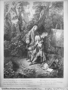 Jean Antoine Watteau og hans venn Monsieur de Julienne, gravert av Nicolas Henri Tardieu (1674-1749) av Jean Antoine Watteau
