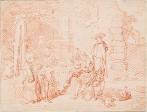 Soldater spiller kort foran en vegg. 1709/10 av Jean Antoine Watteau