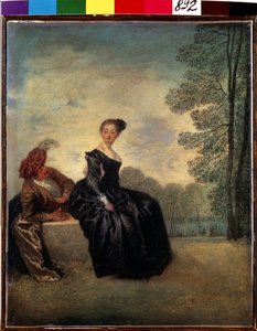 The boudeuse (En lunefull kvinne). Maleri av Jean Antoine Watteau (1684-1721). Olje på lerret, 42 x 34 cm av Jean Antoine Watteau