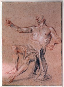 Man Naken Blyanttegning av Jean Antoine Watteau (1684-1721) Paris fra 1700-tallet, Musee du Louvre av Jean Antoine Watteau