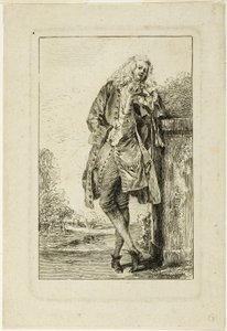 Stående mann lener seg på albuen av Jean Antoine Watteau