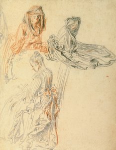 Studier av tre sittende kvinner, ca. 1716-18 (kritt på papir) av Jean Antoine Watteau
