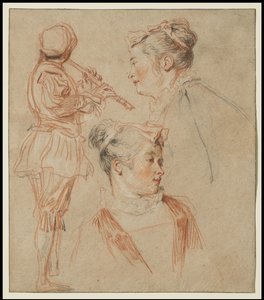 Studier av en fløytist og to kvinner, ca. 1717 av Jean Antoine Watteau