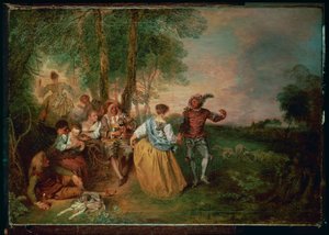 Gjeterne (maleri på tre) av Jean Antoine Watteau
