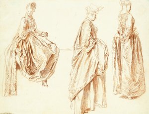 Tre damer i profil til høyre, en sittende, ca. 1713-14 av Jean Antoine Watteau