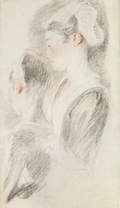 To studier av en kvinne, tre fjerdedeler bakfra, en i profil (sangvinsk og svart kritt på papir) av Jean Antoine Watteau