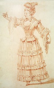 Dancer of the Opera (rødt kritt på papir) av Jean Antoine Watteau