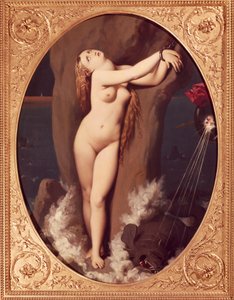 Angelica lenket av Jean Auguste Dominique Ingres (1780-1867), olje på lerret, 97x75 cm, Første versjon av Ruggiero som reddet Angelica av Jean Auguste Dominique Ingres