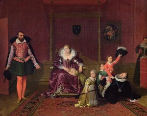Henri IV (1553-1610) Konge av Frankrike og Navarra leker med barna sine mens Spanias ambassadør går inn, 1817 av Jean Auguste Dominique Ingres