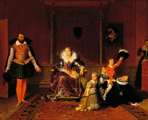 Henry IV overrasket av den spanske ambassadøren mens han lekte med barna sine, av Jean Auguste Dominique Ingres (1780-1867). av Jean Auguste Dominique Ingres